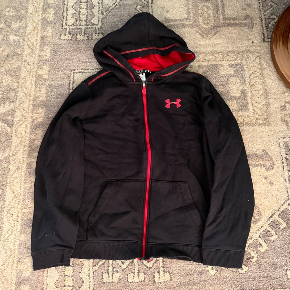 black / red boys under armour zip up hoodie